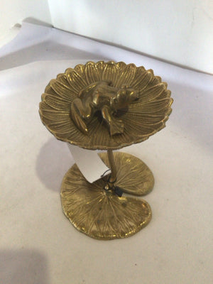 Gold Metal Lilly Pad Frogs Figurine