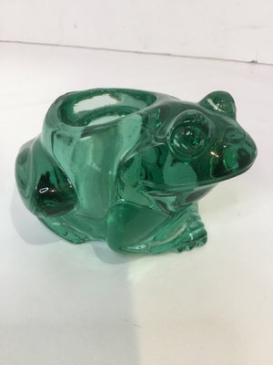 Vintage Green Glass Frog Candle Holder