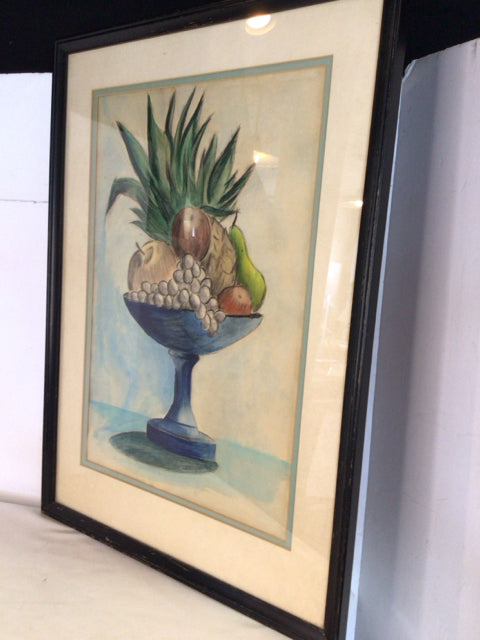 Signed Still Life Blue/Multi Fruit Framed Art