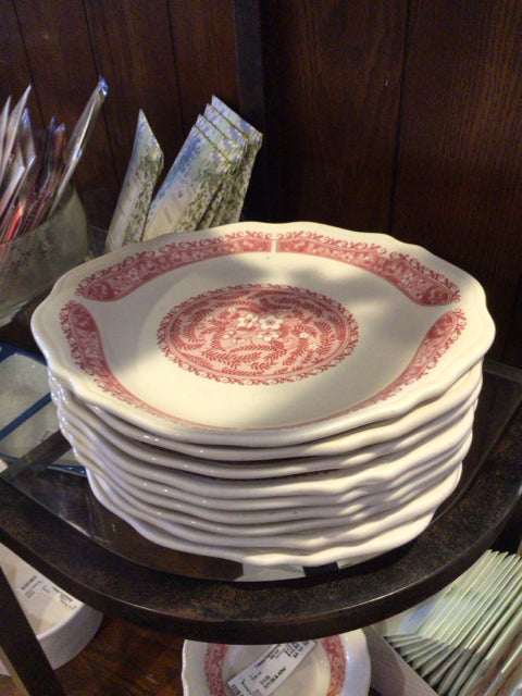 Syracuse Set of 9 White/Red Stoneware Plate Set