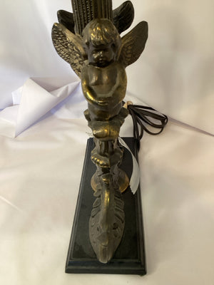 Bronze Metal Cherubs Fringe Lamp