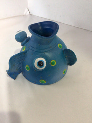 Blue Ceramic Fish Vase