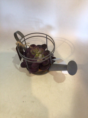 Gray/Purple Succulent Watering Can Faux Plant