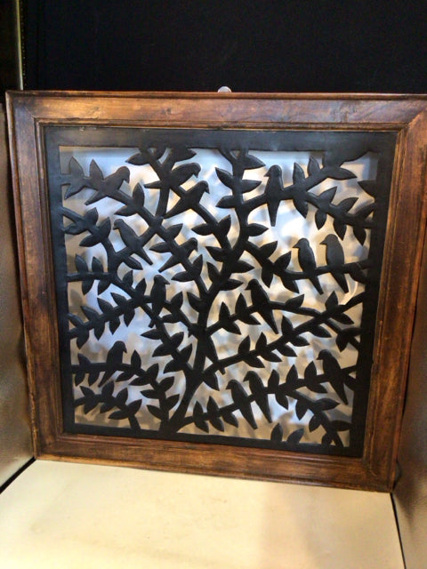 Wall Decoration Brown/black Wood/Metal Tree Birds Framed Art