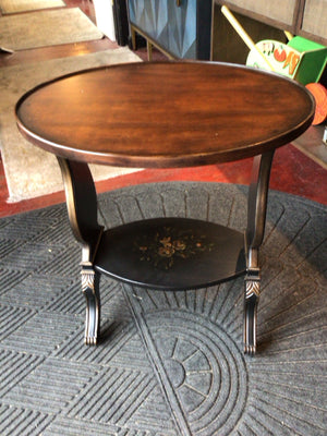 Wood Tiered Oval Brown Table