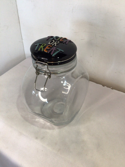 Halloween Clear/Multi Glass Trick or Treat Jar Holiday Item