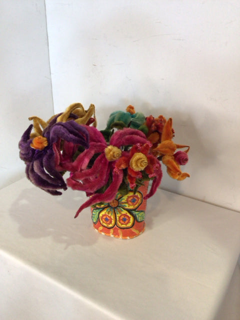 Multi Pottery w/flowers Vase