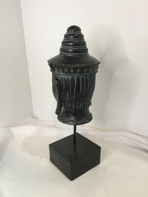 Pedestal Gray Resin Buddha Head Sculpture