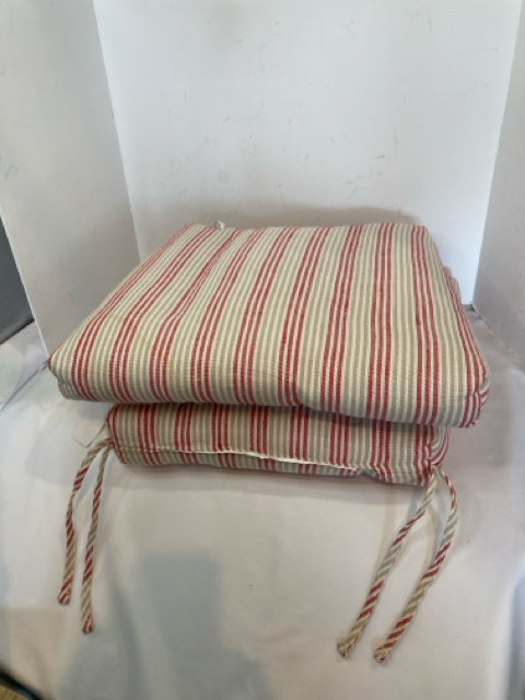 Pair Cream/Red Cotton Stripe Cushion Set