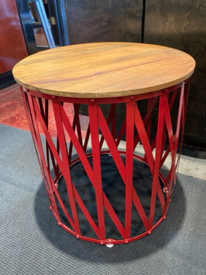Side Table Metal/Wood Red Table