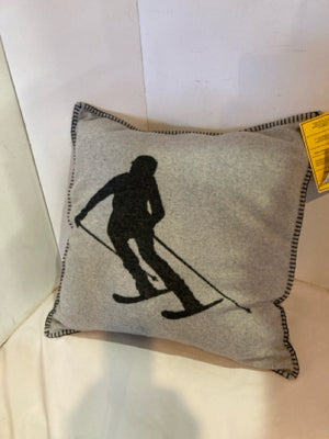 Gray/Black Fleece Skiers Down Filled Pillow
