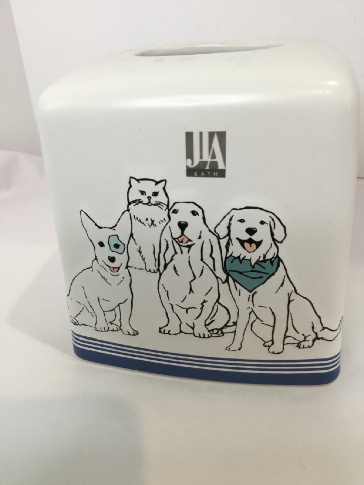 JLA White/Blue Ceramic Dogs Tissue box holder