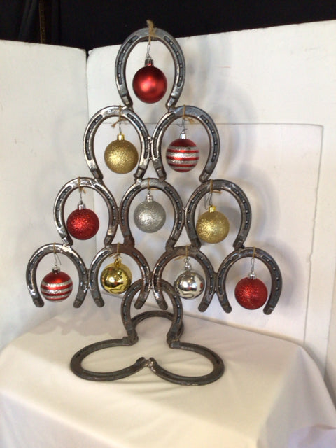 Rustic Silver/Red Metal Horse Shoe Christmas Tree Holiday Item