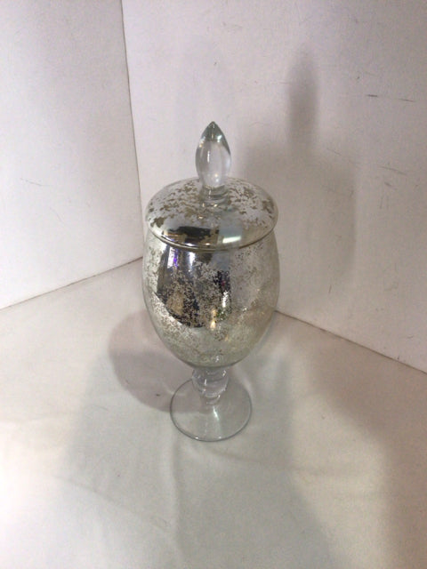 Pedestal Mercury Glass Lidded Jar