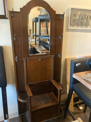 Vintage Wood Mirror Brown Hall Tree