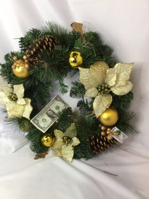 Wreath Green/Gold w/case Holiday Item