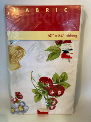 Oblong White/Multi Cotton Fruit Flowers Tablecloth