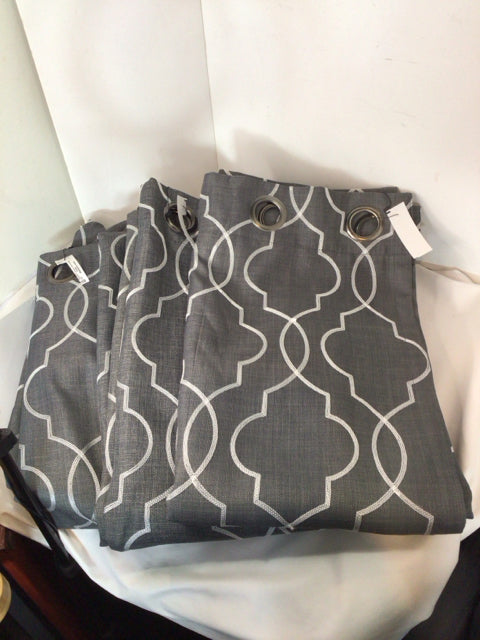 Grommet Gray/White Polyester 3 Panel Draperies/Curtains