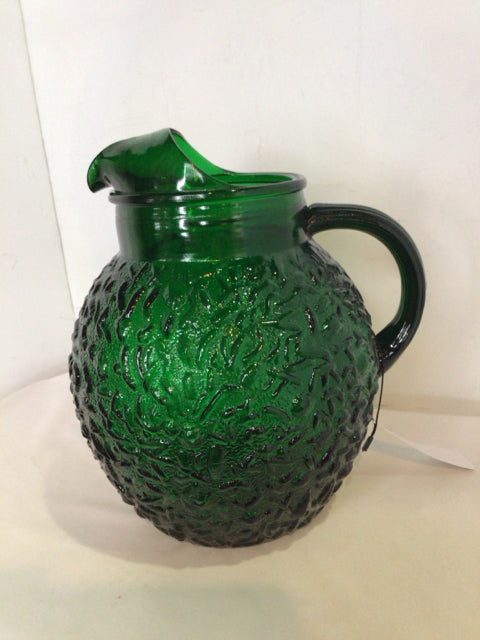 Anchor Hocking Green Glass Crinkle Pitcher