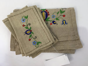 Set of 7 Beige/Multi Linen Flowers Napkins