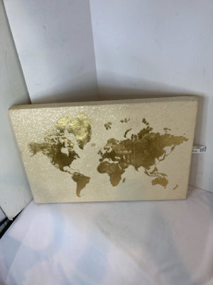 Cream/Gold Canvas Map Stretch Canvas Art