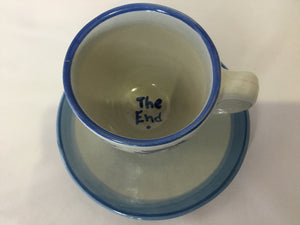 M.A. Hadley 2 Piece Gray/Blue Stoneware Cup/Saucer