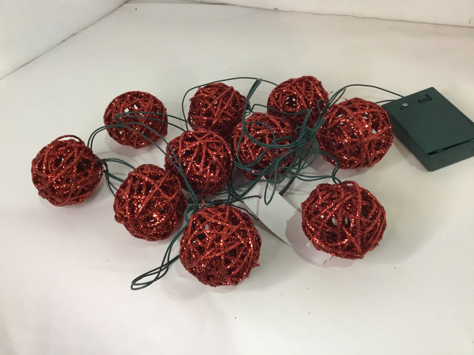 Garland Red Glitter Battery Operated Balls Holiday Item
