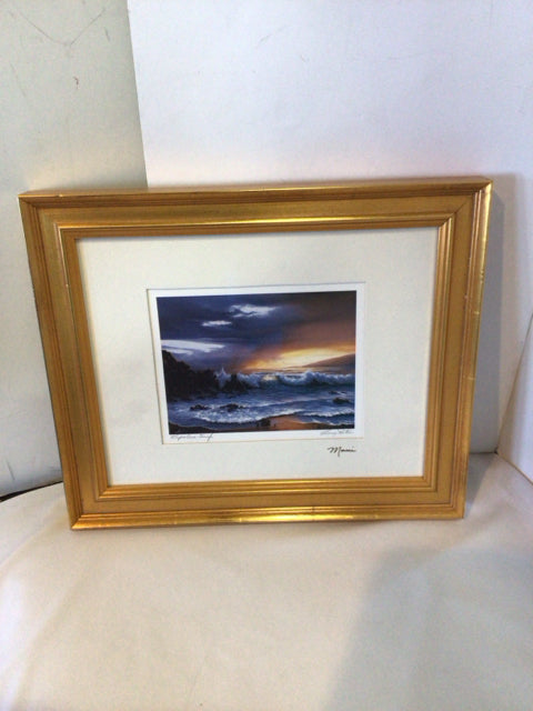Signed Blue/White Ocean Scape Framed Art