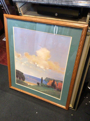 Signed Green/Blue Lake Scene Framed Art