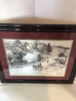 Signed Black/White Country Side Framed Art