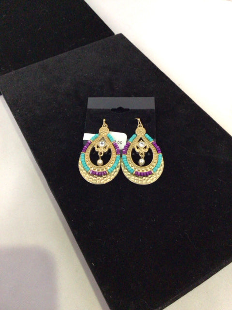Aqua/Purple Teardrop Earrings