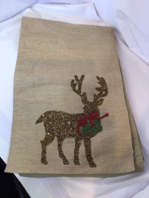 PIER 1 Table Runner Tan/Brown Polyester Reindeer Holiday Item