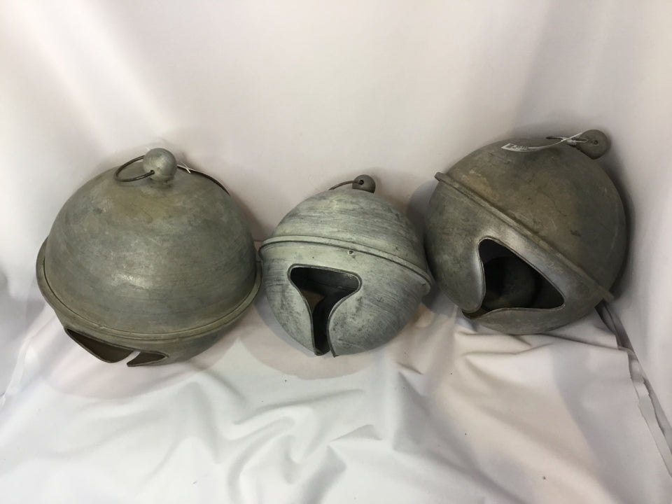 Set of 3 Gray Galvanized Bells 2 Sizes Holiday Item