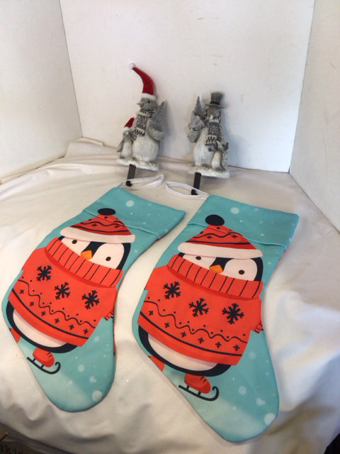 Stocking Blue/Gray Pair Penguin Holiday Item