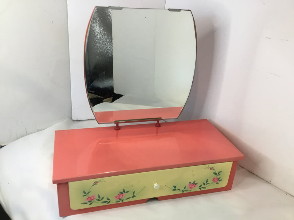 Vintage Lacquered Mirror Pink/Cream Vanity
