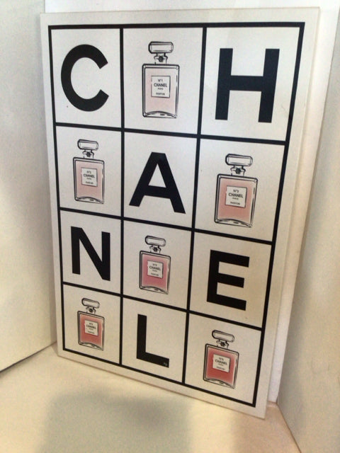 Black/Pink Perfume Bottles Stretch Canvas Art