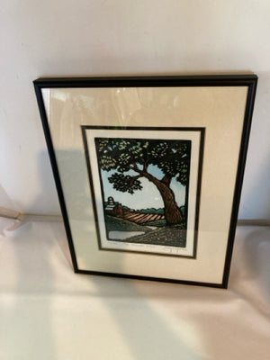 Signed Green/Brown Farmstead Framed Art