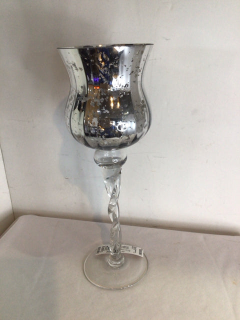 Silver Mercury Glass Pedestal Candle Holder