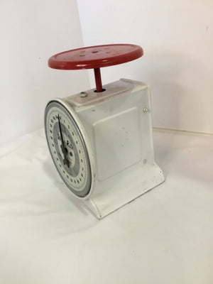 Vintage Enameled Red/white Scale Kitchen Access.