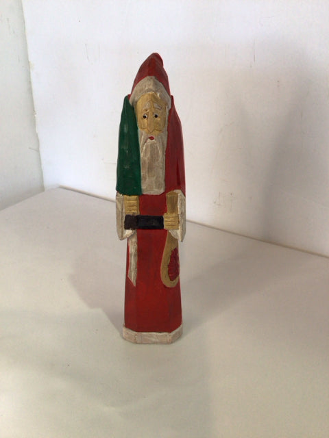 Figure Red/white Wood Santa Carved Holiday Item