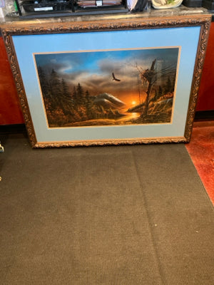 Signed Blue/Brown Mountains Eagle Framed Art
