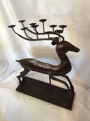 Vintage Candle Holder Brown Metal Reindeer Holiday Item