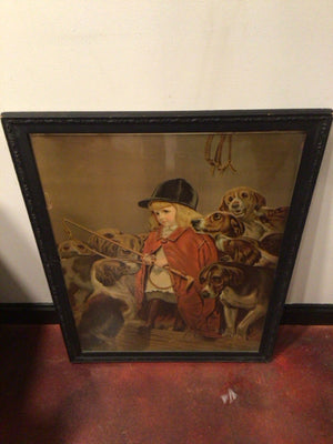 18th Century Black/Multi Girl Dogs Framed Art