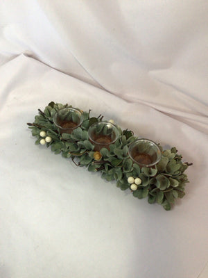 Green Dried Flowers Holds 3 Candle Holder