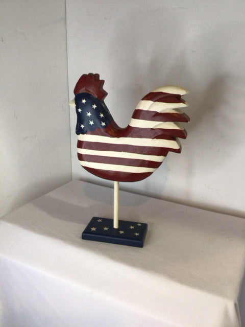 Patriotic Red/White/Blue Wood Rooster Statue