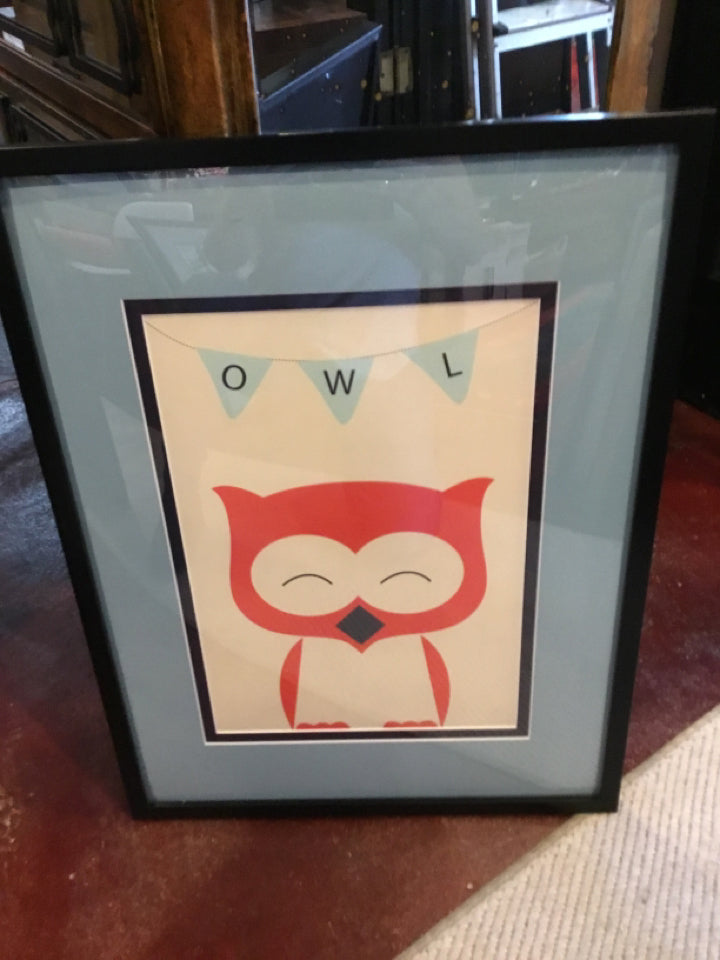 Blue/Red Owl Framed Art