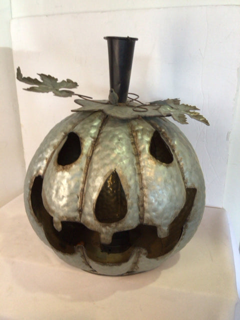 Halloween Gray Metal Jack o'Lantern Holiday Item