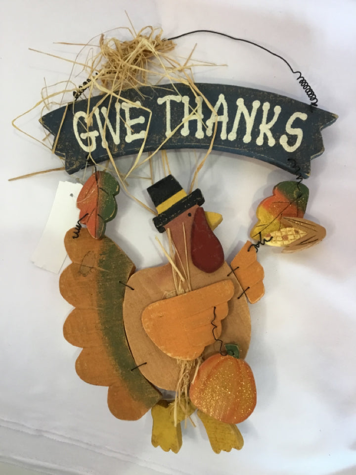 Thanksgiving Brown/Orange Wood Turkey Holiday Item