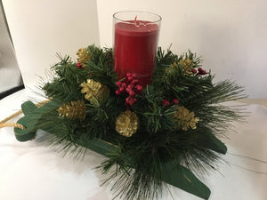 Centerpiece Red/Green Wood Candle Sled Holiday Item