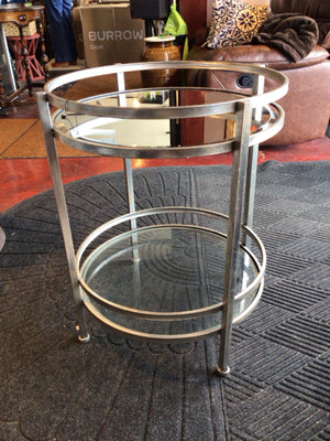 Mirrored Metal Round Silver Cart